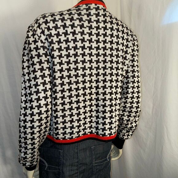Vintage Leslie Fay Collections Women’s 14 Houndstooth Cardigan Black White Red T - Picture 11 of 15